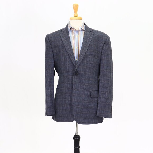 Jos. A. Bank 42R Blue Check 2-Button Sport Coat Blazer Jacket P237